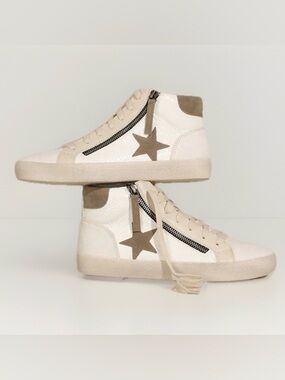 Mi.iM Women’s Vintage Star Sneakers High Top Lace-Up Cowhide  Leather Shoes 9